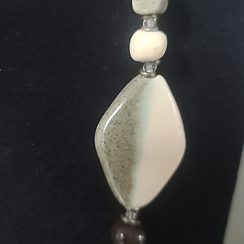 Neutral Brown and Cream Ceramic Beaded Women's Necklace - Picture 3 of 6